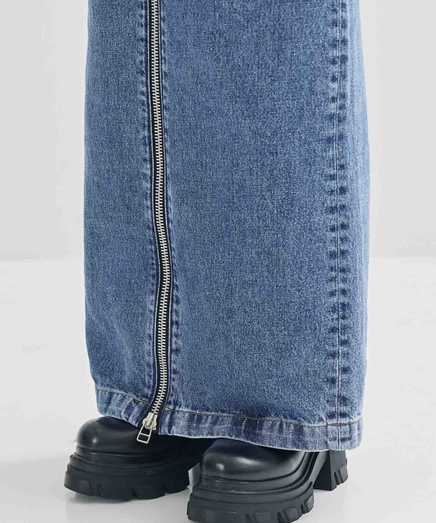 WASHED DENIM ZIPPED LONG SKIRT(M BLUE): JOHN LAWRENCE SULLIVAN