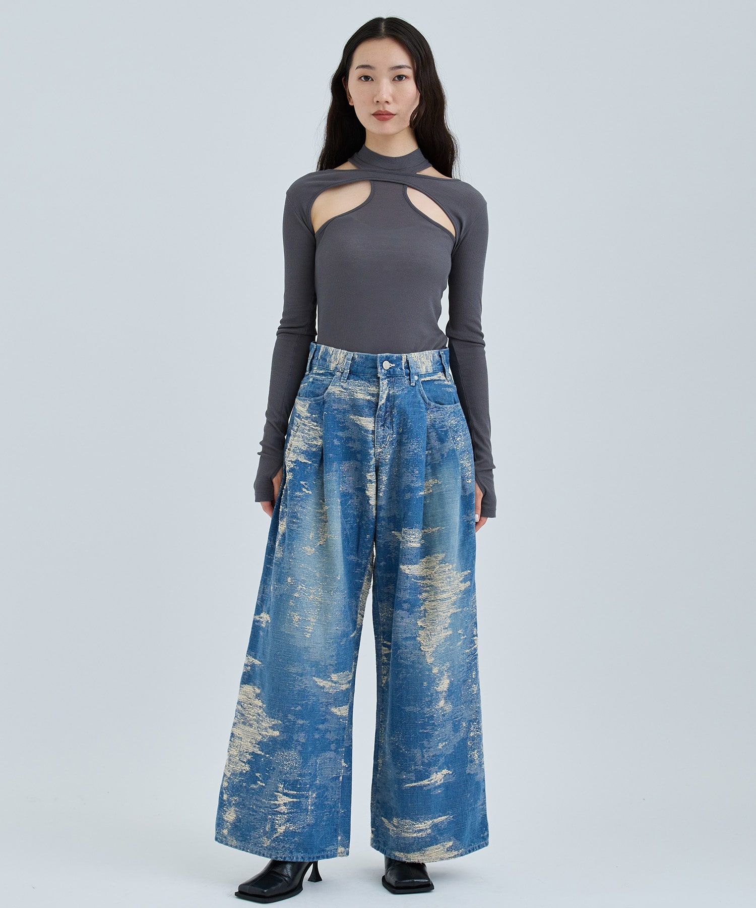 RIB LAYERED HI-NECK TOP(FREE GREY): JOHN LAWRENCE SULLIVAN: WOMENS