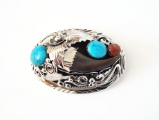 シルバーコンチョ 熊爪・サンゴ・ターコイズ付きレザーウォレット