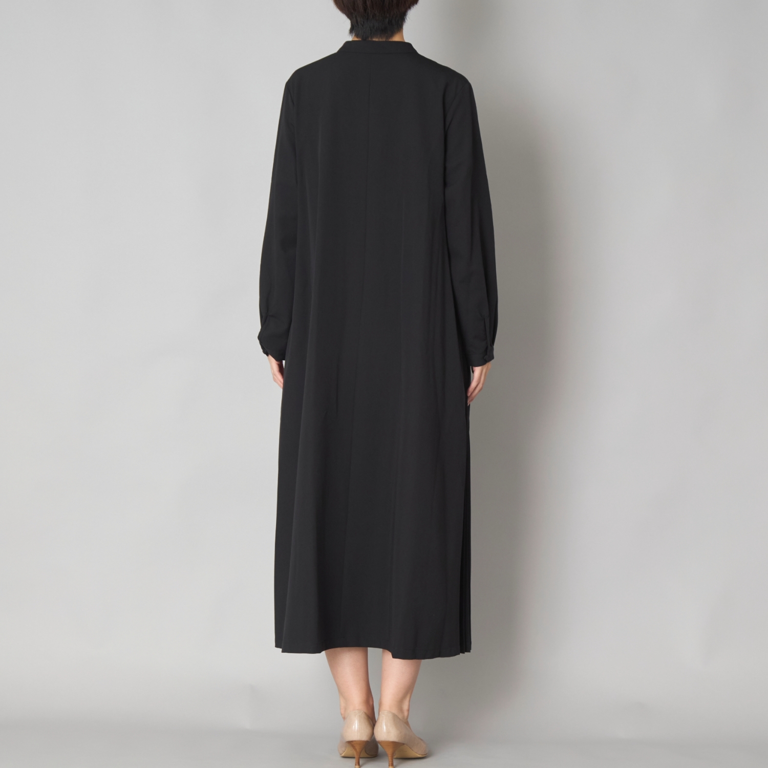 DOVERS/TRツイル サイドプリーツワンピース -ゆとりのあるAライン