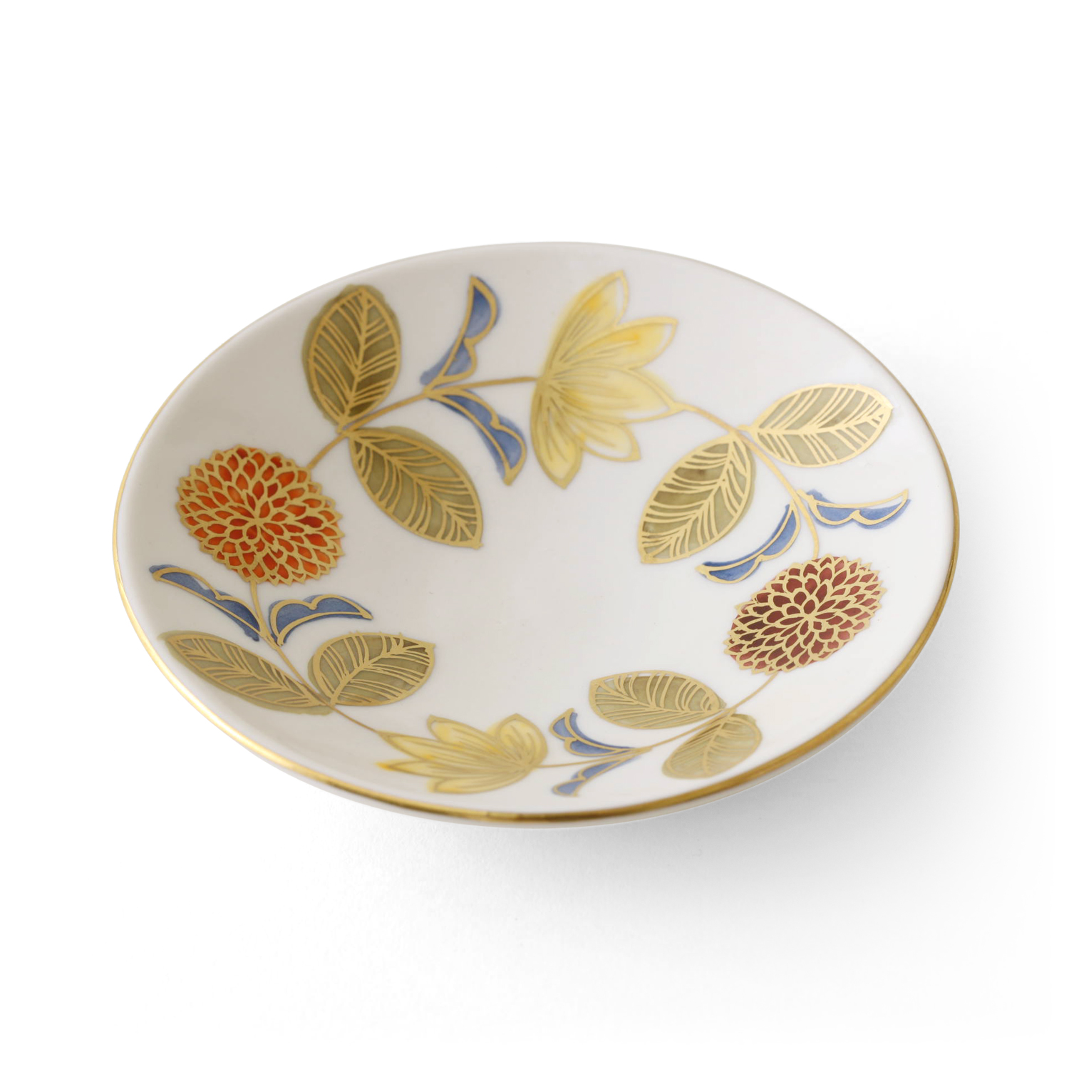 Studio Karakusa/花つなぎ文豆皿 -繊細で美しい花模様の金彩色絵の豆皿