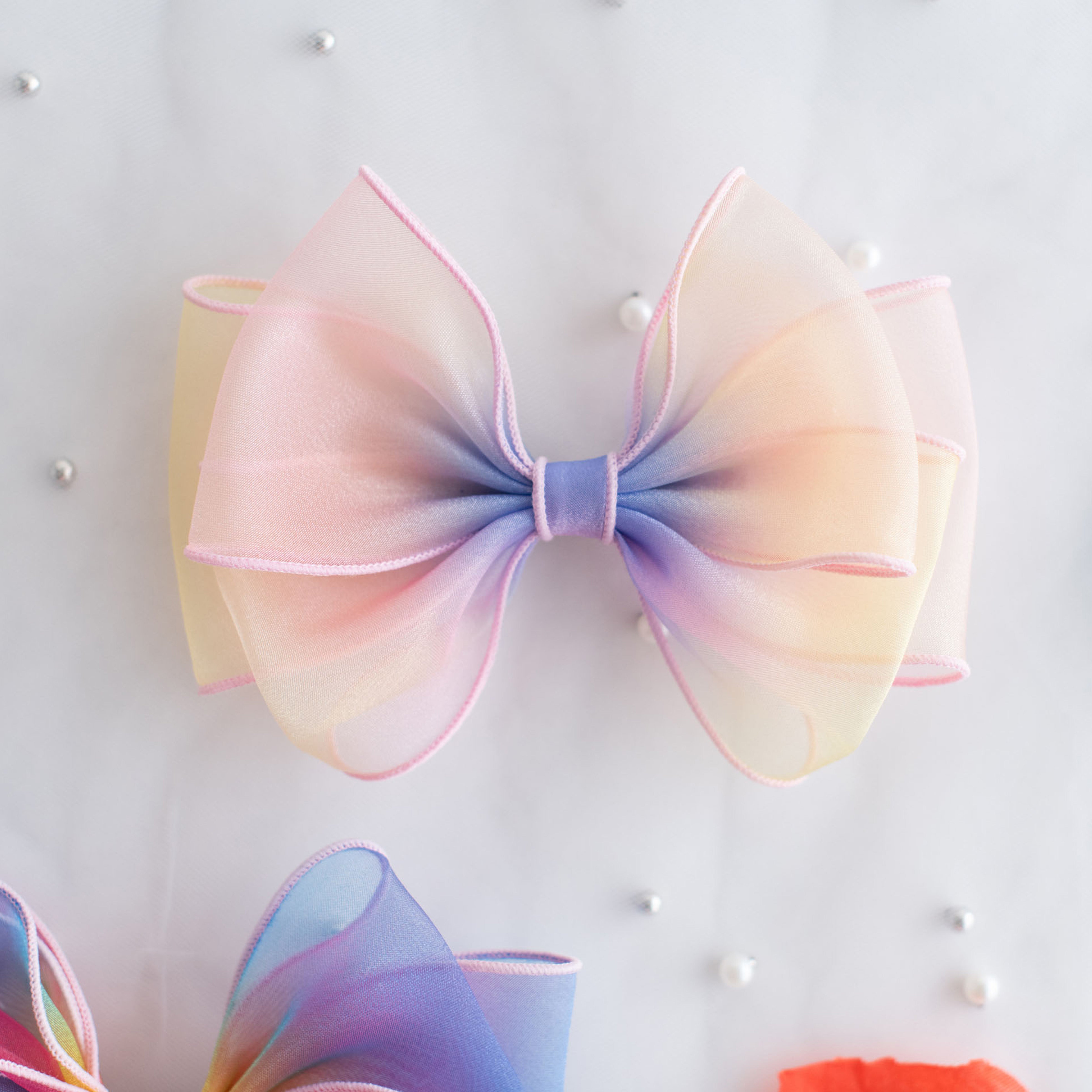 Summer Crystal - Organza Bow Hair Hair Clip with Long Flowing Ribbons