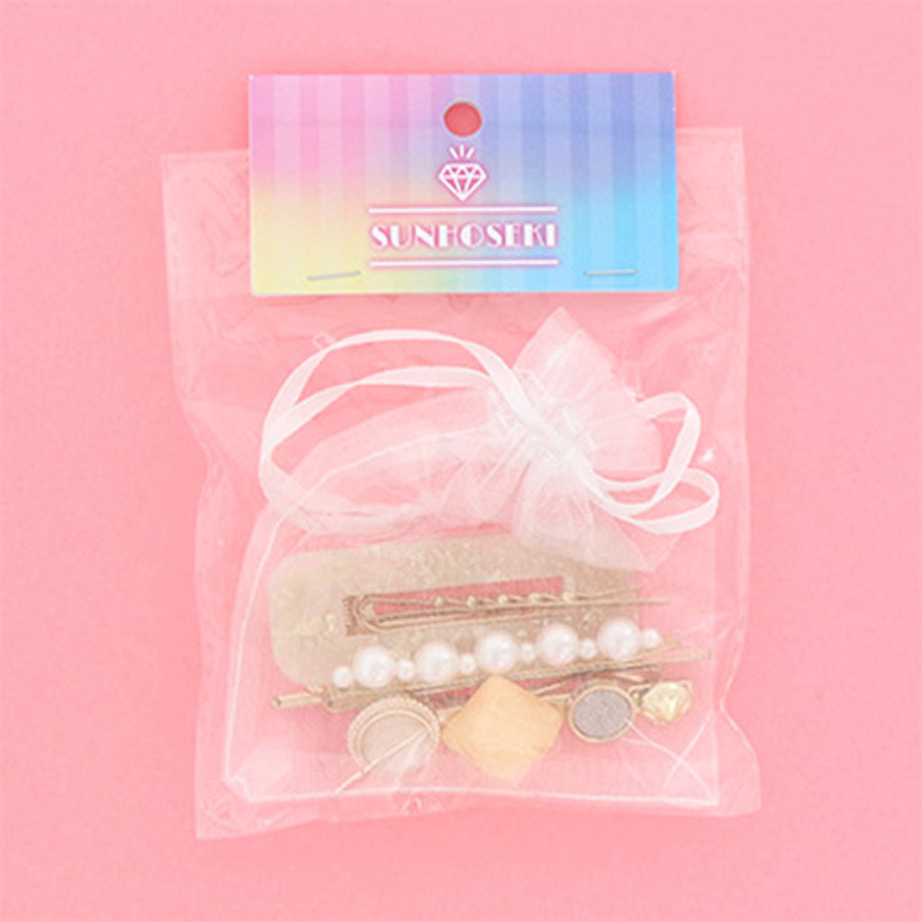 イエロー系／巾着入りヘアピン＆ヘアクリップ／5本セット – SUNHOSEKI