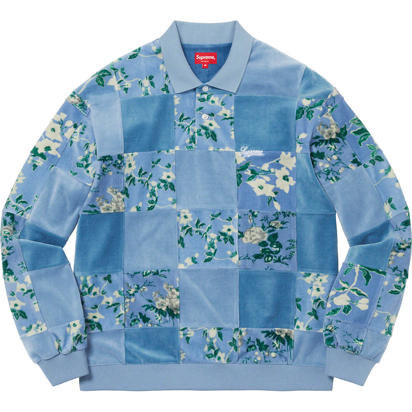 Floral Patchwork Velour L/S Polo | Supreme 21fw