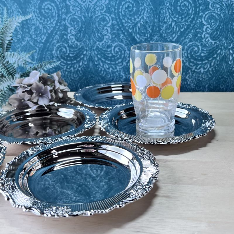 純喫茶 ステンレス製コースター 大きめ 薔薇 花柄 1枚